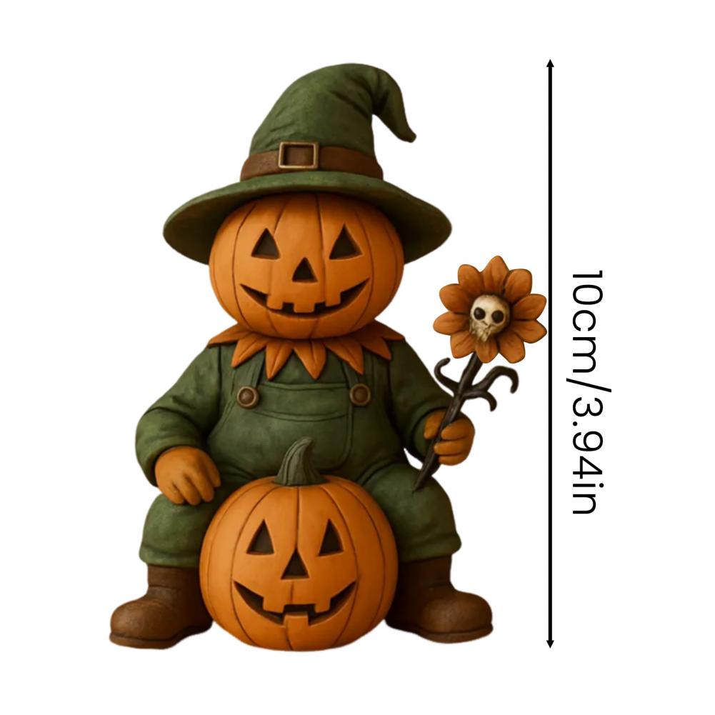 Pumpkin Man Figurine Scary Halloween Pumpkin Head Scarecrow Statue with Skull Sunflower Mini Desktop Ornament for Indoor