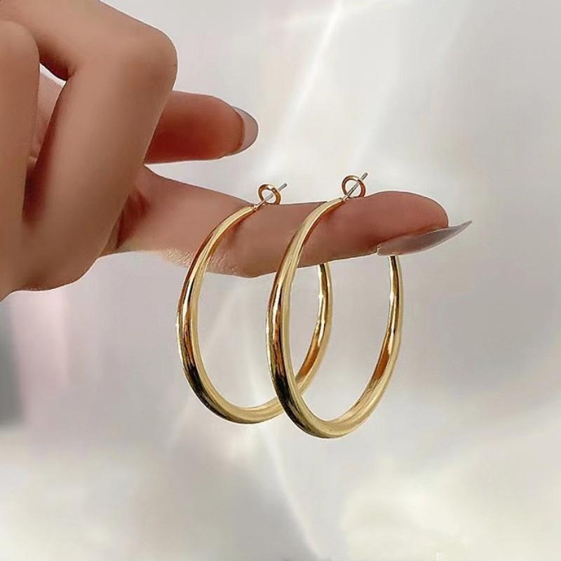 1 пара классических простых геометрических круглых больших серег-колец для женщин, модные простые преувеличенные большие круглые серьги, аксессуары