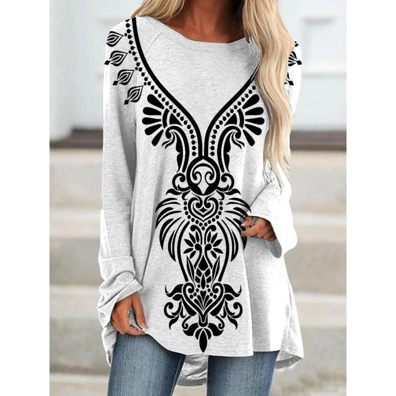 Женская футболка больших размеров с длинным рукавом и 3D принтом, весенне-осенняя повседневная свободная верхняя одежда с круглым вырезом