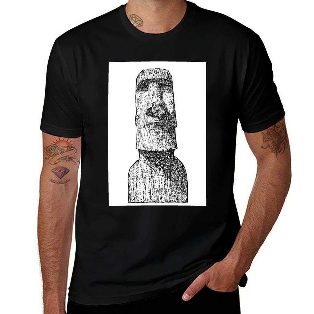 Moai Ink Portrait Tshirt Casual All Match Short Sleeve Tshirt