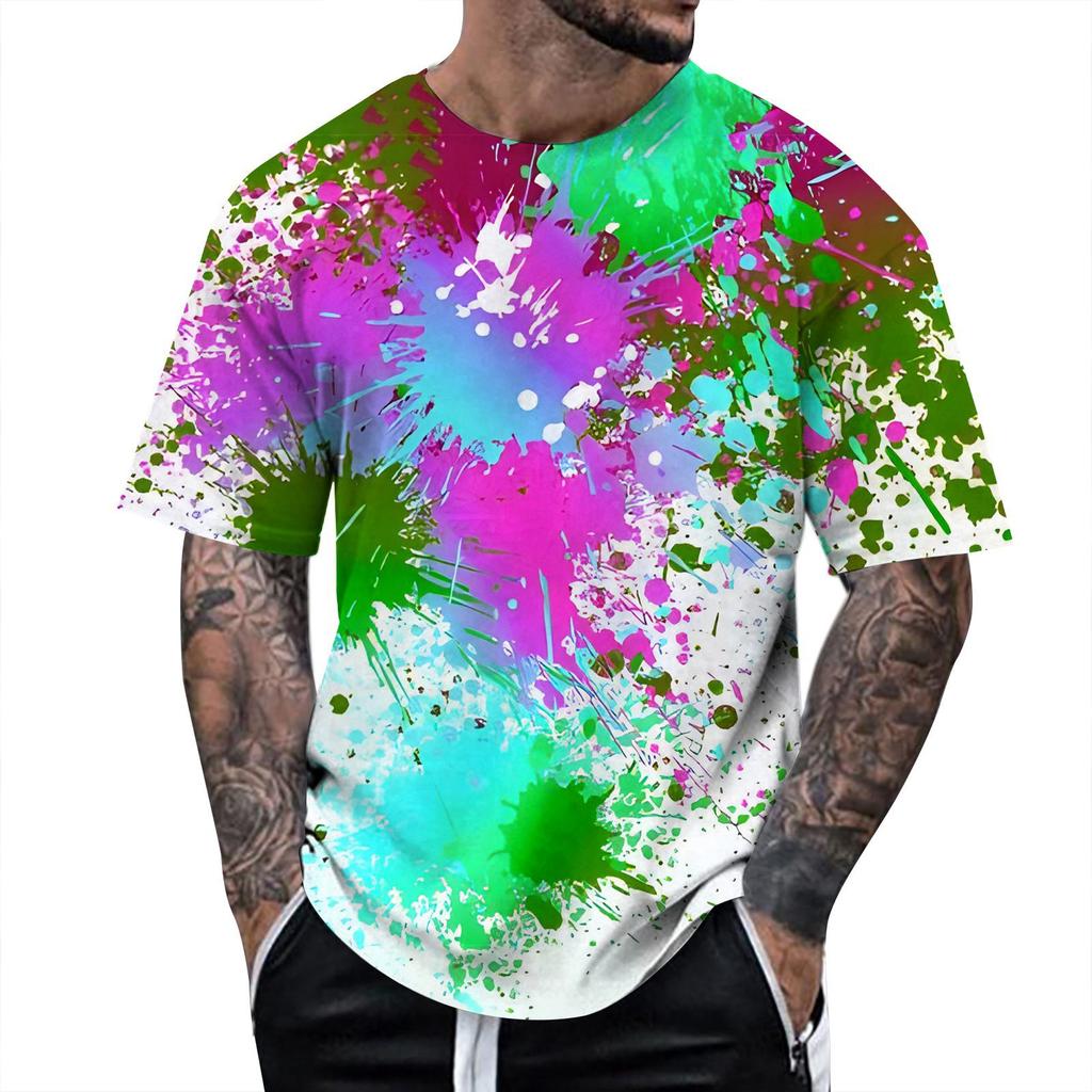 Summer Fun 3D Pattern Tie Dyeing T-shirt Color Painting 3D Printing Men's T-shirt Short Sleeve Top