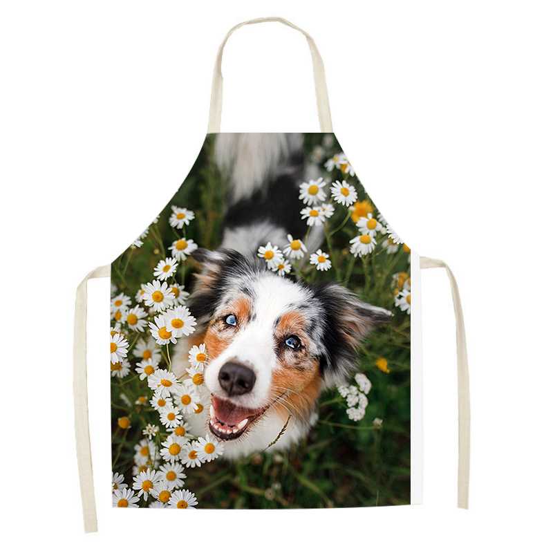 Милый фартук с принтом собаки, кухонный фартук, льняной фартук без рукавов для уборки дома, фартук от пятен, аксессуары для приготовления пищи, выпечки, 47X38 см, 68X55 см