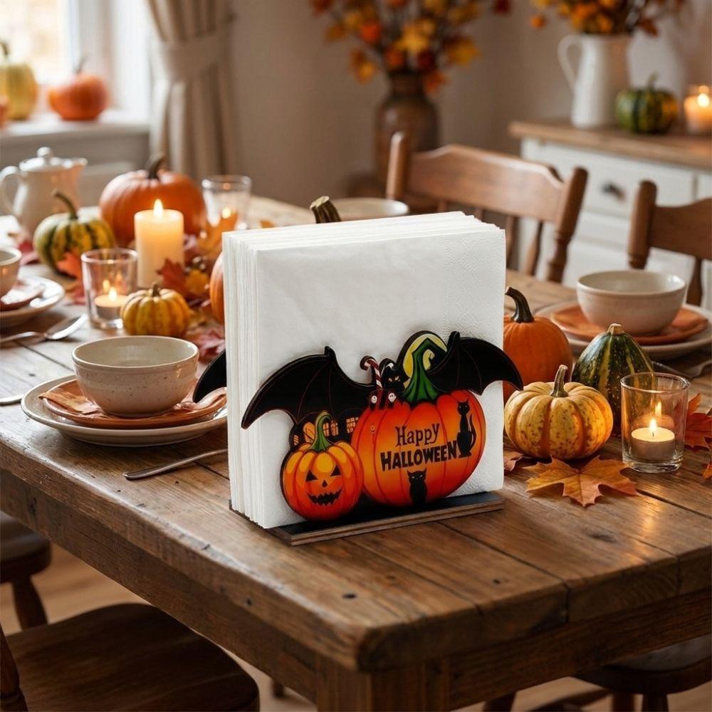 Multi-Color Wooden Napkin Holder Wood 2D Flat Tissue Holder Tabletop Decoration Halloween Party