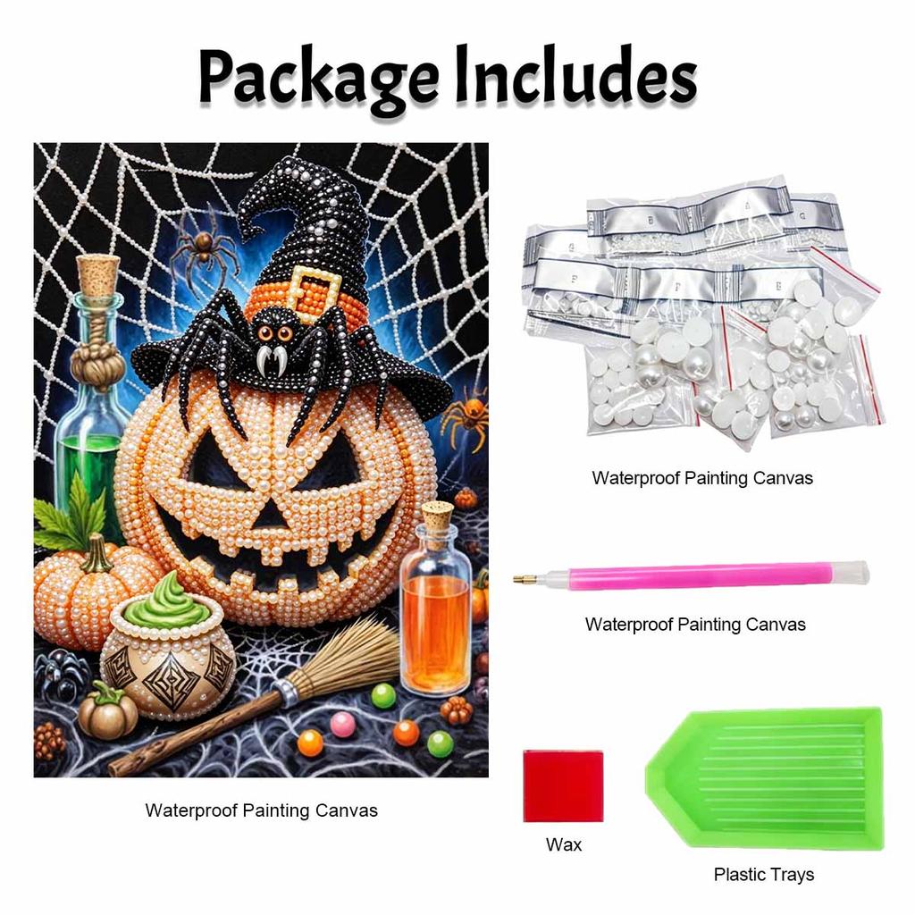 Halloween pearl painting art full pearl handmade diy home decorations pumpkin spider web potion witch hat craft wall decor