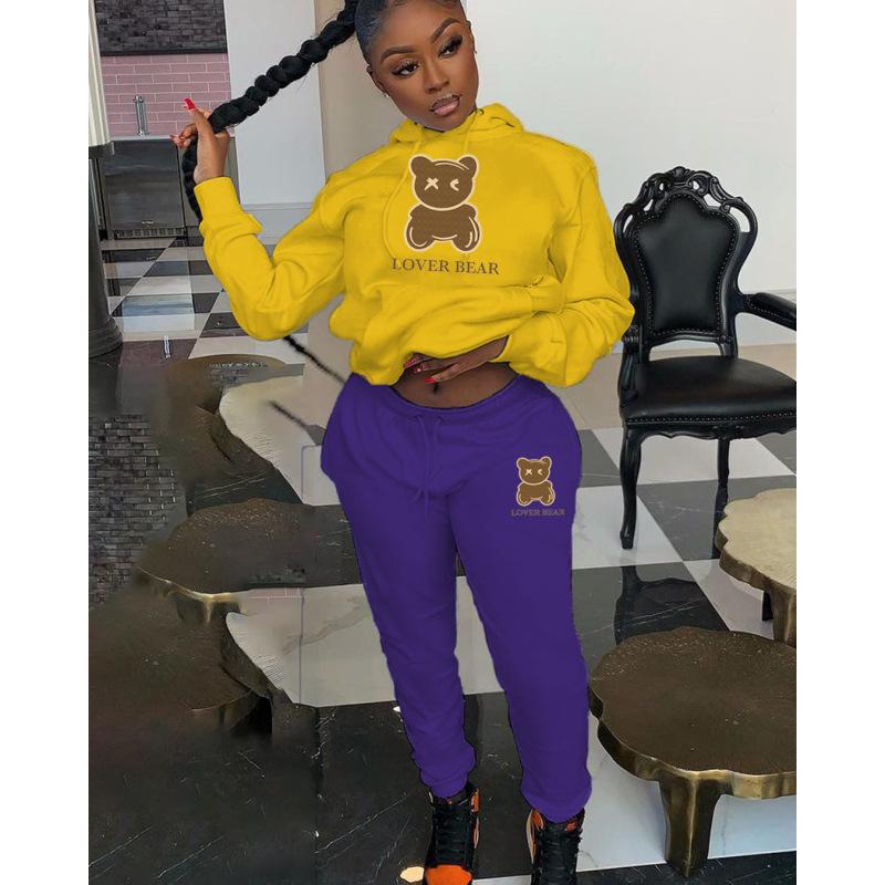 Hooded Sweatshirt Set Bear Head Print Sweatpants Sweatshirt Set