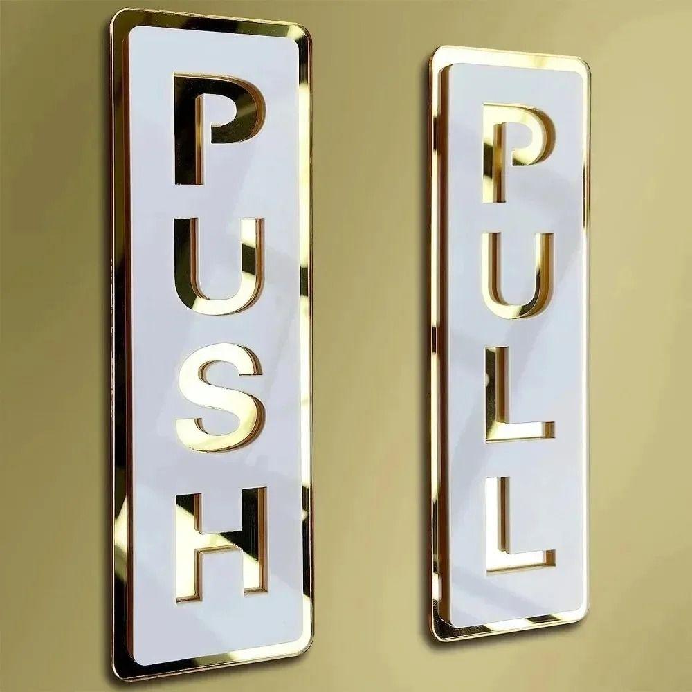 2Pcs 3D Sliding Door Logo Acrylic Restaurant Pull Stickers Push Pull Door Sign  Home Decoration