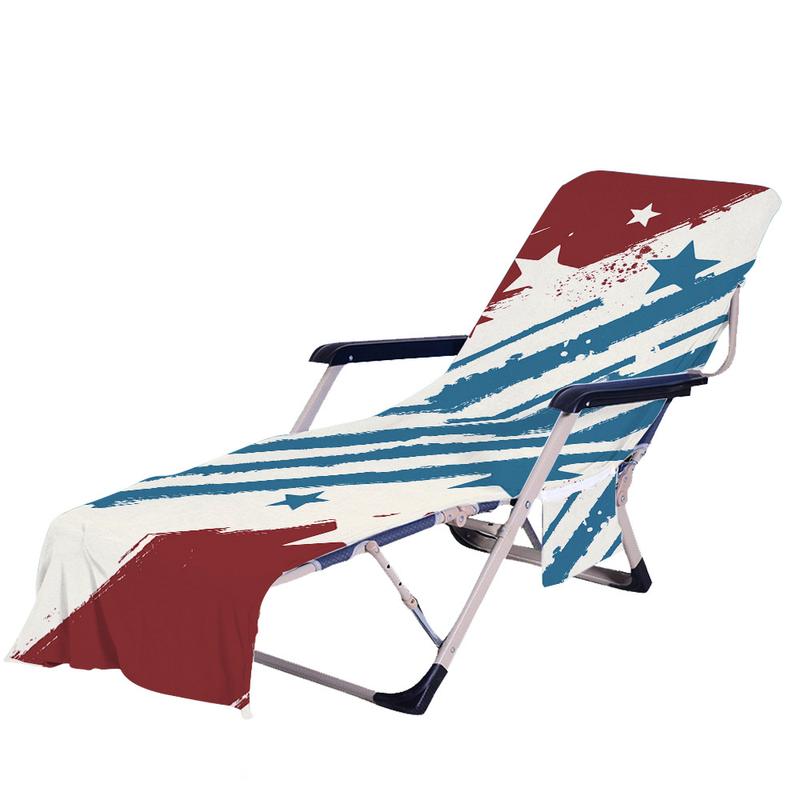 Independence Day American Flag Beach Chair Cover Towel, Patriotic Stars Stripes Print Microfiber Sun Lounger Towel