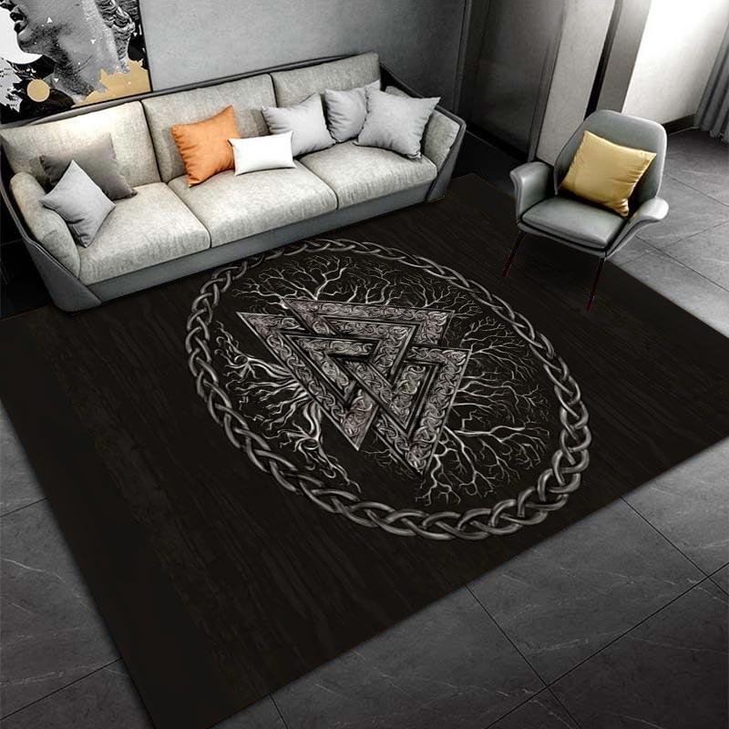 Viking Inspired Geometric Knot Design Black Carpet for Home Decor Suitable for use as an anti-slip for living room bedroom sofas