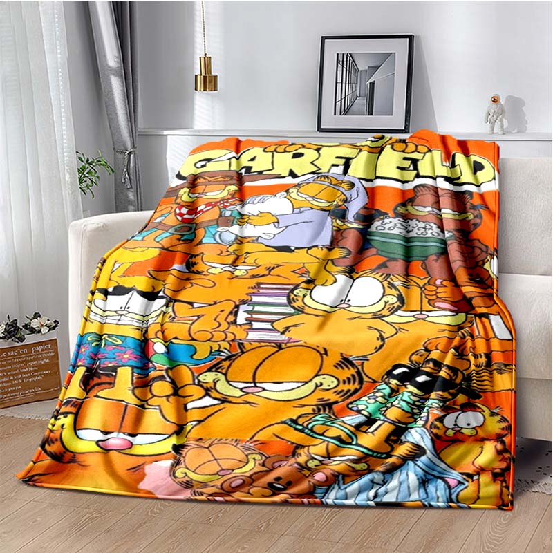 Cartoon Cute Yellow Cat G-Garfield Anime Blanket Flannel Extra Large Warm Soft Sofa Bed Bedroom Portable Blanket Bed Cover Gift