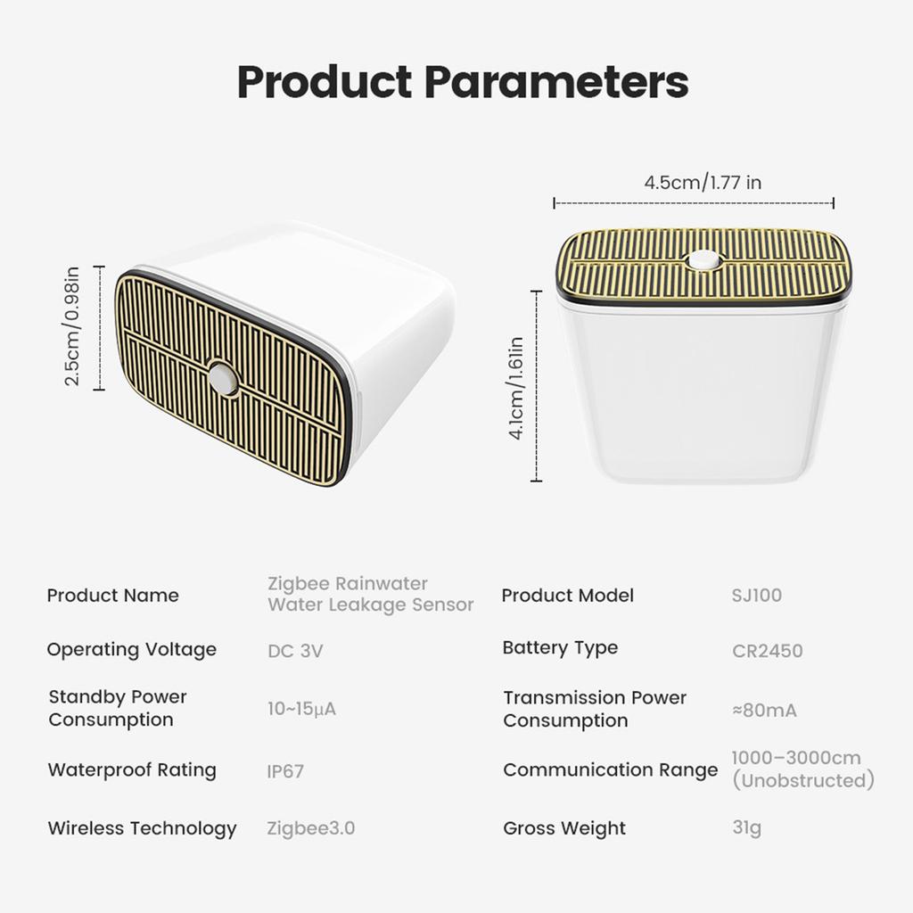 For Zigbee Smart Rain Sensor APP Remote Monitor Water Leak Sensor for Outdoor Wireless Real-Time Detection