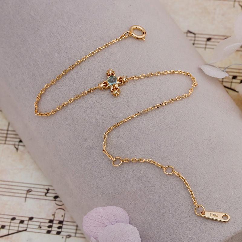 Японские легкие роскошные ювелирные изделия, полый дизайн, круглый апатит S925, серебряный модный браслет в холодном стиле