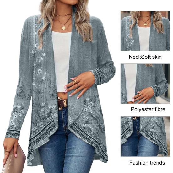 Женское осенне-весеннее пальто Vinage с цветочным принтом и открытой строчкой с длинным рукавом, неровный подол, свободная шаль в этническом стиле, женская куртка-кардиган средней длины, шаль