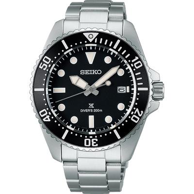 Мужской SBDJ063 (Мужской металлический браслет PROSPEX DIVER SCUBA Solar) Круглые часы из серебристого нержавеющего металла