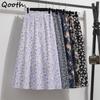Women A-line Loose Long Skirts Pleated Floral Printed Casual Skirt Summer Holiday Elegant Vintage Waist Midi Skirts QT2441