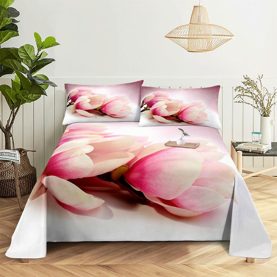 Bedsheets Set With Pillows Case Queen Size Soft Bed Sheets And Pillowcases For Single Double Beds Twin Pink Flower Thin Fabric