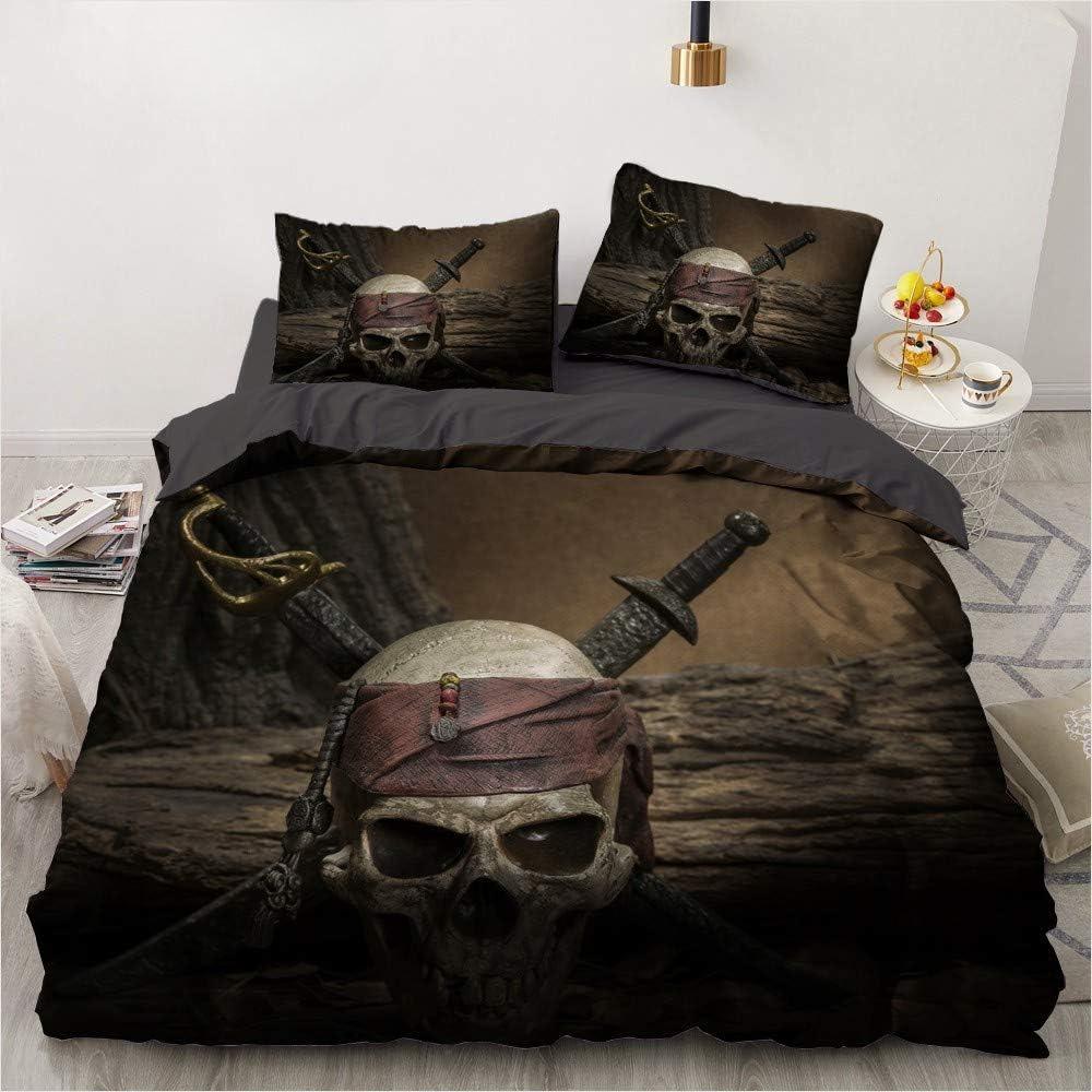 3D Printed Gothic Skull Rose Microfiber Duvet Cover Soft and Comfortable 3-piece Bedding Set with Zipper and 2 Pillowcases