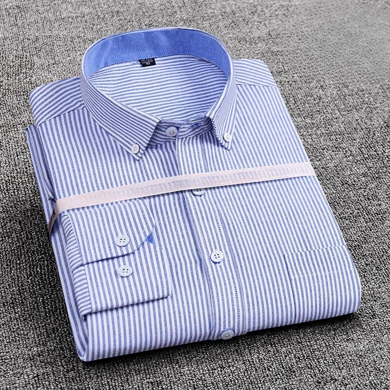 Мужская рубашка с длинными рукавами Khmer Wrinkle Free Casual Oxford Spun Wrinkle Resistant No Care Slim Fit Checkered Striped Shirts Men's