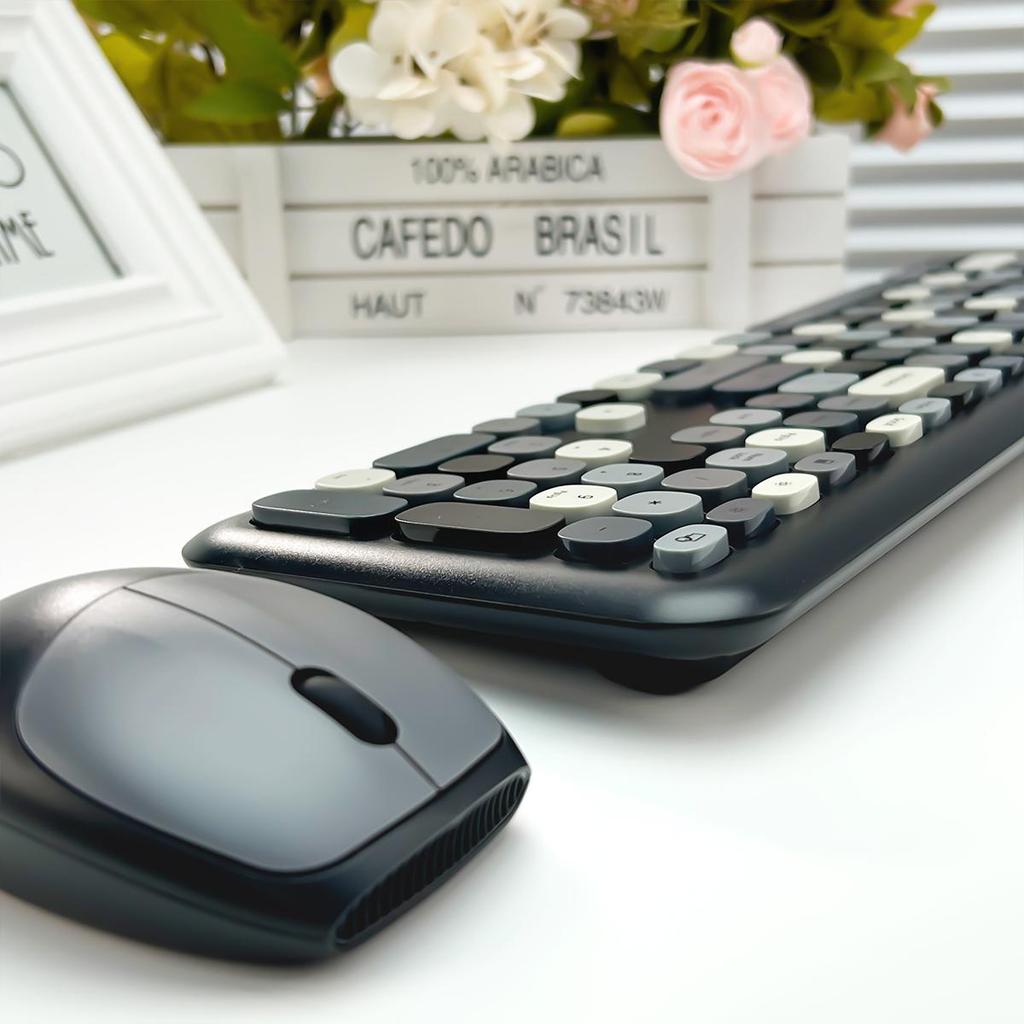 Mofii Беспроводная мышь и клавиатура, набор круглых клавиш, цветная клавиатура, женская офисная беспроводная клавиатура, полноразмерная клавиатура для пишущей машинки