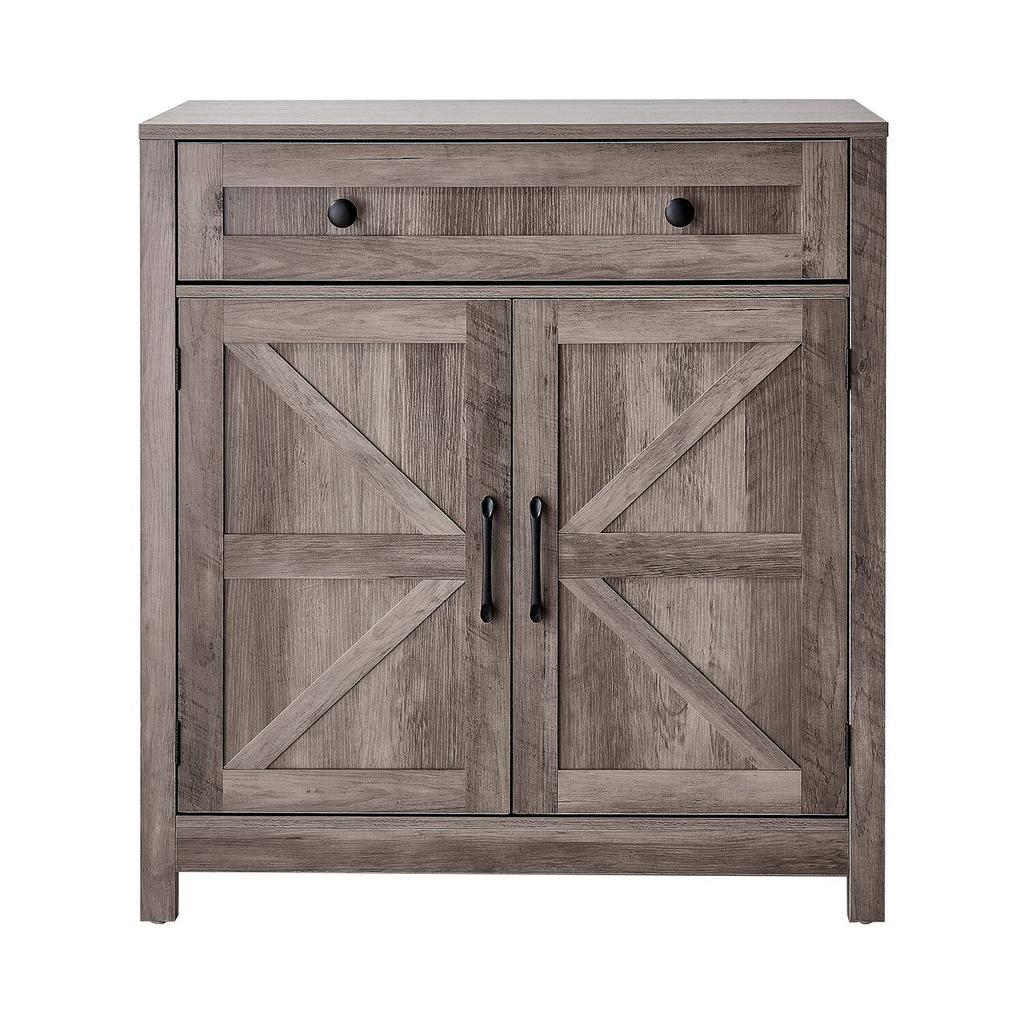 Coffee Bar Cabinet, Farmhouse Coffee Bar Table with Drawer, Buffet Stand Cabinet with 2 Barn Doors, Sideboard Buffet Station for Living Room,