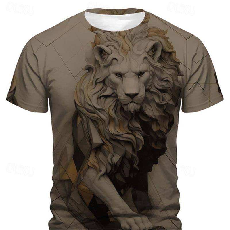 3D Printing Lion Graphic Casual Men's T-shirt Daily Street Men's Short-sleeved Top Retro Men's Short Sleeve T-shirt
