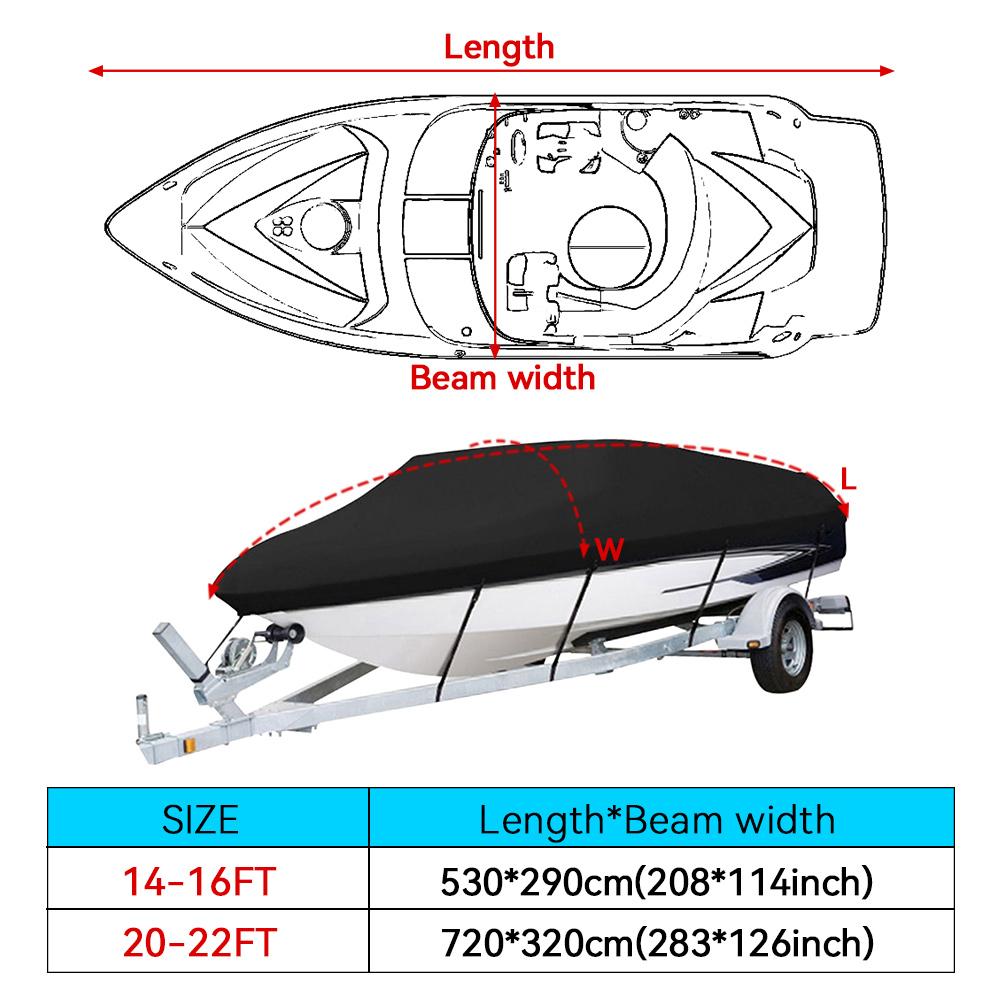 Чехол для яхты 190T, защита от ультрафиолета, водонепроницаемый, защита от непогоды, для тяжелых условий эксплуатации, для морской рыбалки, скоростной катер 14–22 фута, черный
