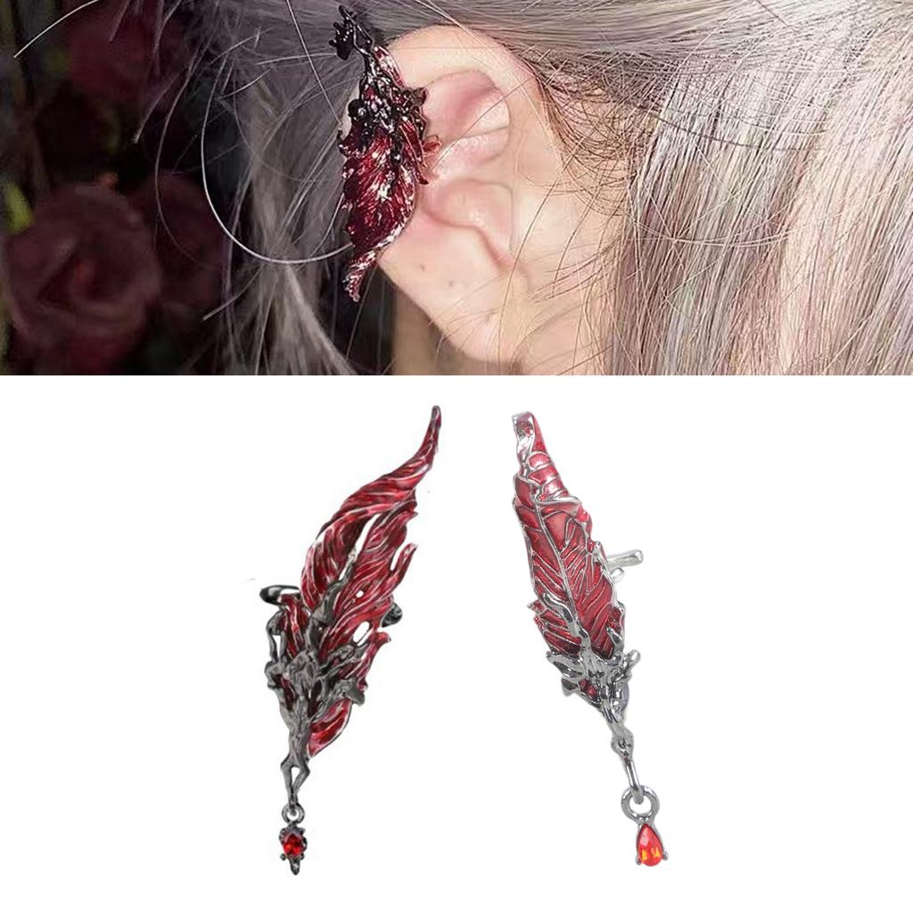 Винтажные серьги-каффы с перьями, клипсы для непроколотых ушей, готическая бижутерия, унисекс, аксессуар из сплава в темной эстетике