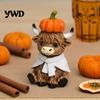 Rustic Pastoral Style Ornaments Cute Sitting Highland Cow Pumpkin Figurine, Resin Statue Ornament Indoor Outdoor Decorative Accents for Autumn Harvest