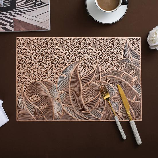 Золотой металлический полый прямоугольный коврик для стола, термостойкая обеденная подставка из ПВХ