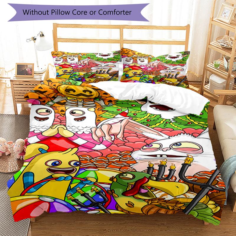 3pcs My Singing Monsters1 pattern bedding set duvet cover set includes duvet cover &pillowcases, perfect all season bedroom decoration & gift