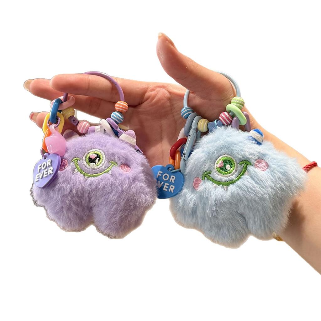 Cute Plush Monster Keychain With Colorful Chain And Lobster Clasp Bag Charm Accessory