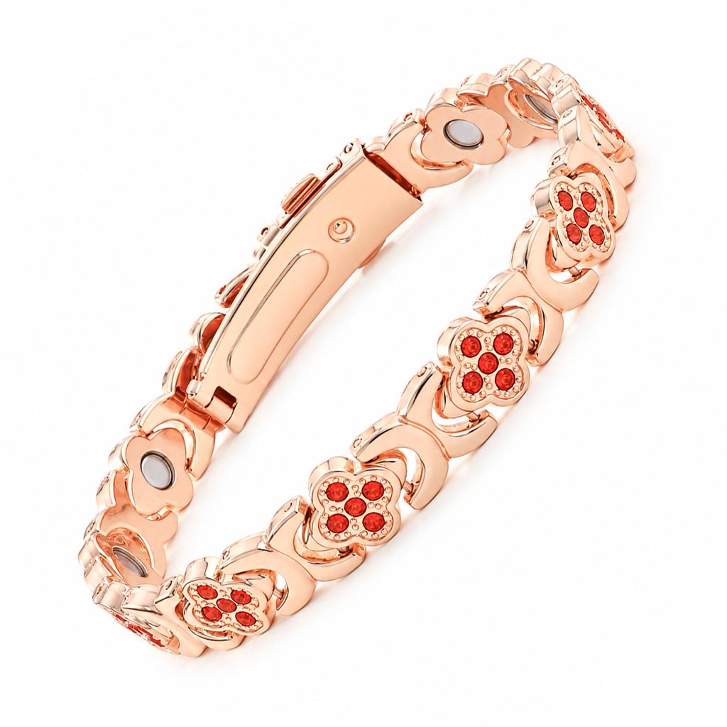 Leaf-diamond-encrusted Magnetic Bracelet, Ancient Red Copper Brushed, Adjustable Bracelet, Gift, Couple
