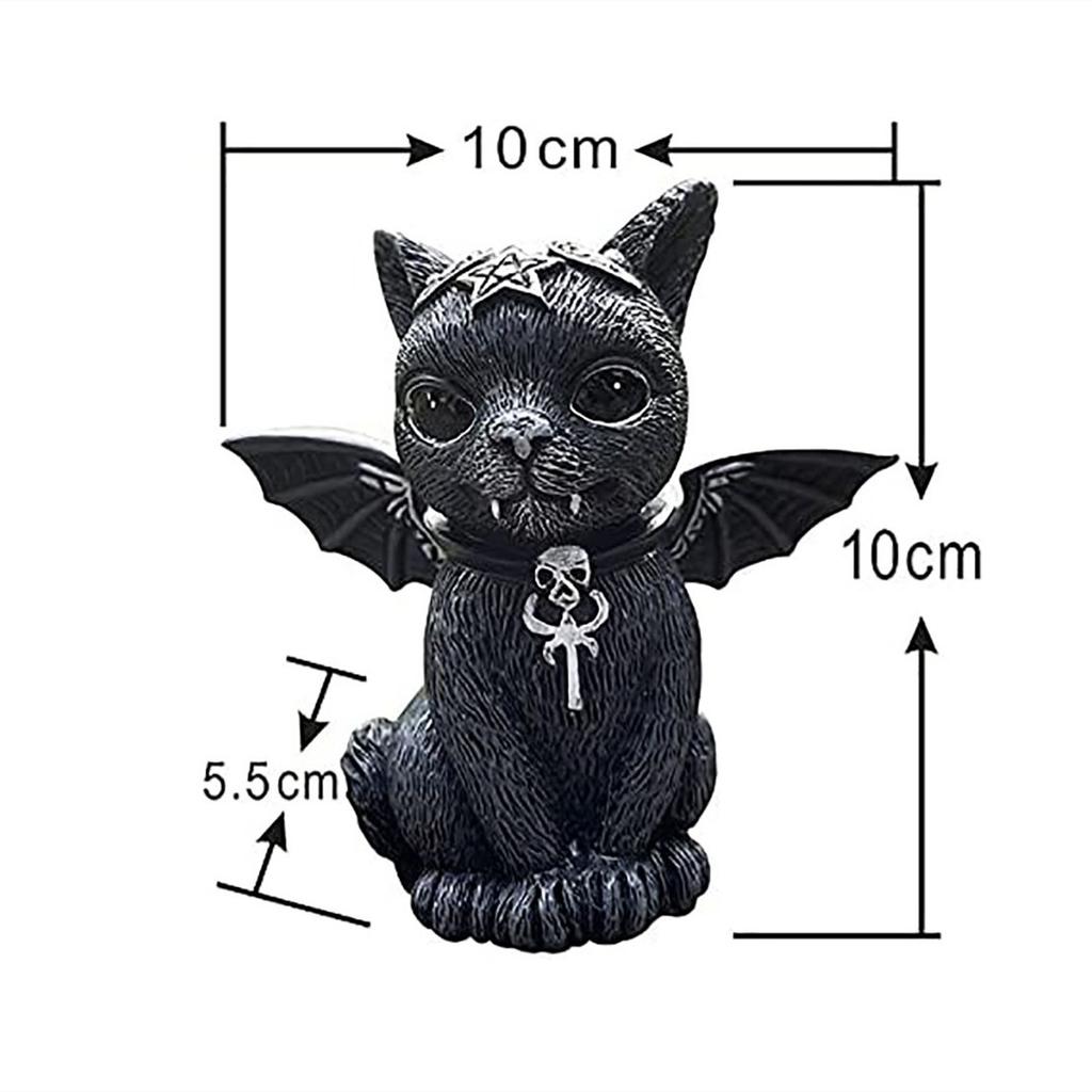 1PC Black Cat Statue Mysterious Cute Cat Witch Cat Figurine Witches Decor Desk Ornament Hand-Painted Sculpture for Halloween