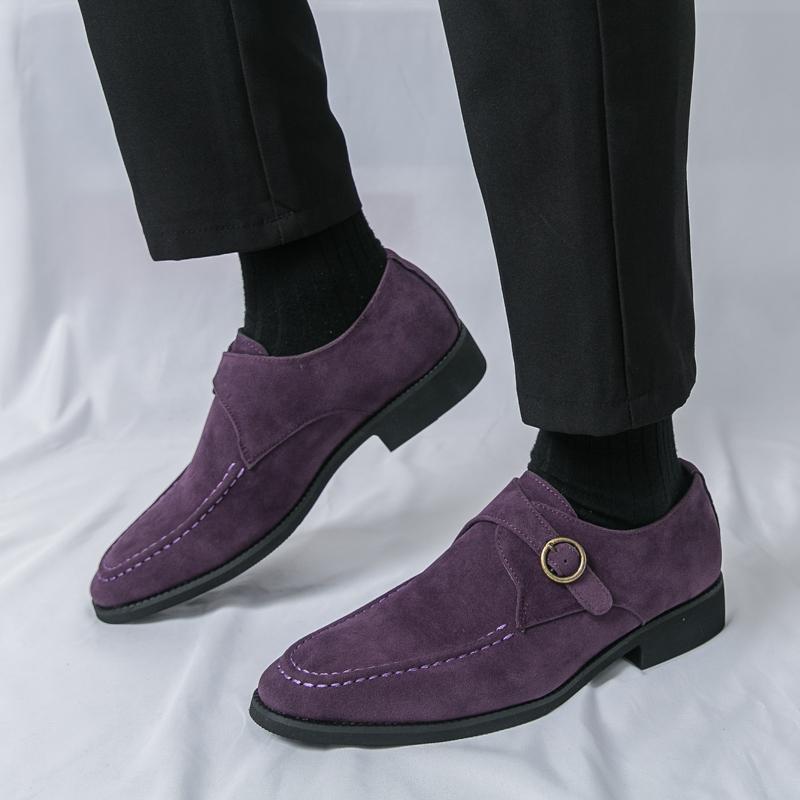 Лоферы с ремешком-монком Новая мужская обувь с острым носком, черная, коричневая, фиолетовая, кожаная, дизайнерская, формальная, свадебная, для выпускного вечера, для вечера встречи выпускников