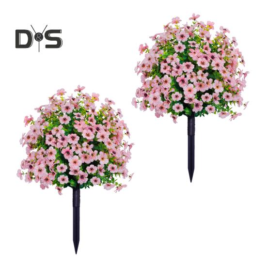 1/2Pcs Artificial Violet Flower with Stake UV Resistant Faux Plastic Flower Spike Indoor Outdoor Garden Porch Patio Wedding Party Decoration