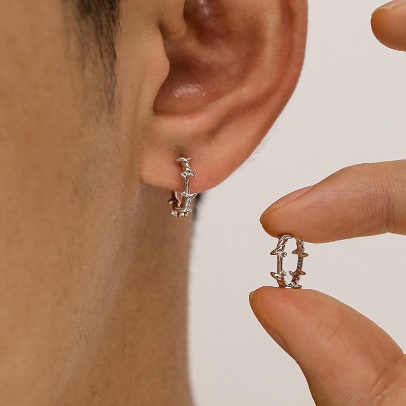 ZAKOL Fashion Gothic Punk Barbed Wire Little Thorns Hoop Earring for Women Men Statement Sliver Color Party Zircon