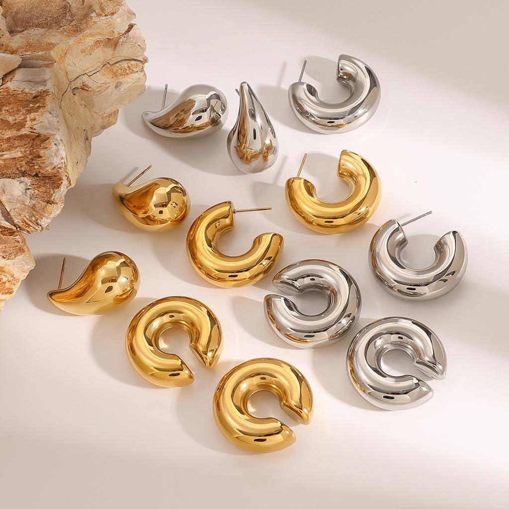 18K Gold Plated Stainless Steel Hollow Chunky Jewelry Waterdrop Stud TearDrop Statement Earrings for Women