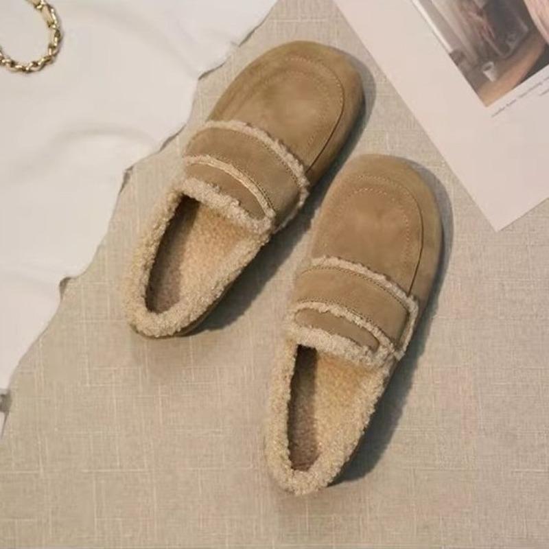 Удобные туфли Doudou на плоском каблуке, женские хлопковые туфли-однопедальки из мягкой кожи, универсальные пушистые туфли на плоской подошве, теплые и бархатистые