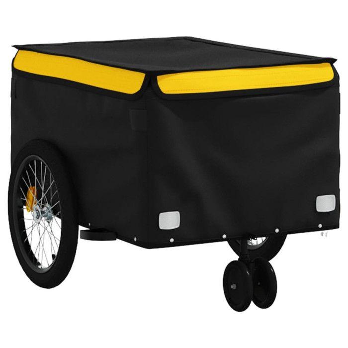 VidaXL Remorque de Vélo, Chariot de Transport avec Barre d'Attelage, Remorque de Bicyclette avec Drapeau pour Bagage, Noir 94099