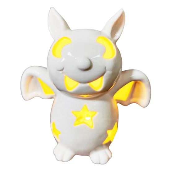 Light Up Halloween Decoration Ceramic Carved Pumpkin Skull Bat Figurine