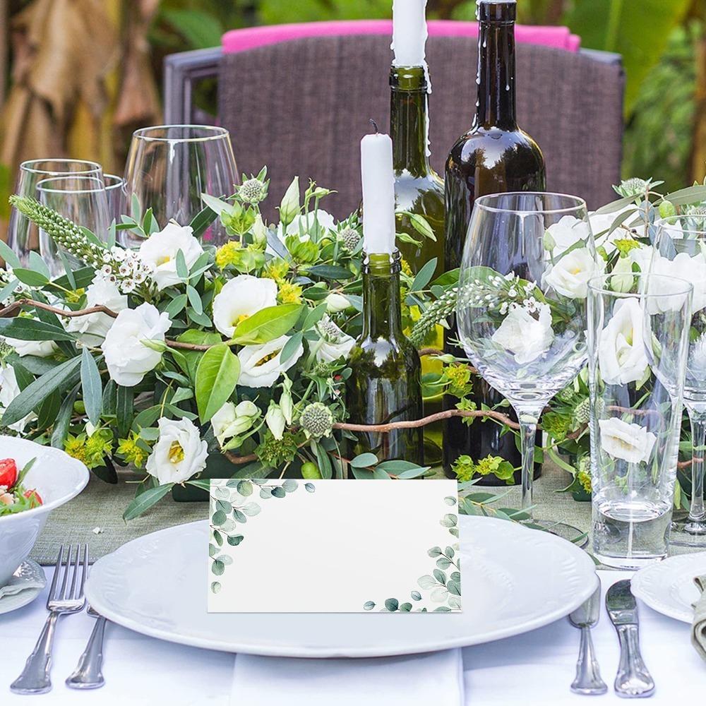 50pcs Blank Green Leaf Table Place Cards Paper Folded Message Setting Card Elegant Tented Name Card