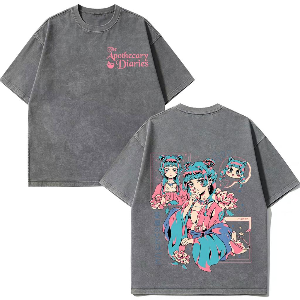 Anime The Apothecary Diaries Print Vintage Washed Tees Men Women Fashion Tshirt Casual Cotton Shortsleeved T Shirts Fan Gifts