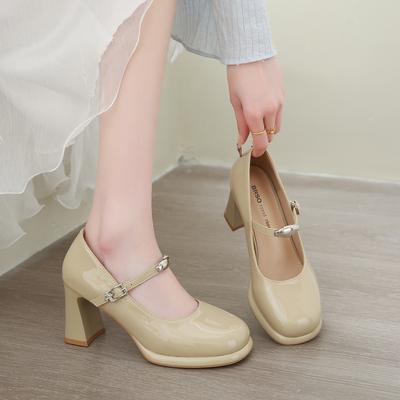 Туфли Мэри Джейн для通勤, туфли на высоком каблуке, женские, новые, на толстом каблуке, женские туфли, темпераментные, с неглубоким вырезом, оптом