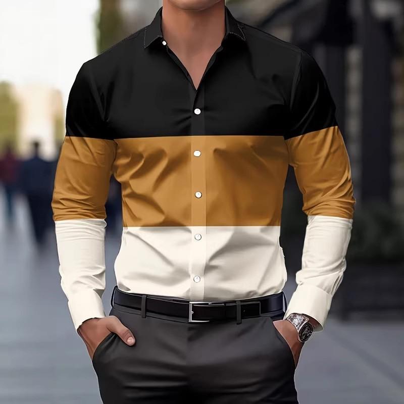 Мужская рубашка в стиле business casual на пуговицах с длинным рукавом, формальная и повседневная офисная рубашка, горизонтальная полоска - сезонная мода лето