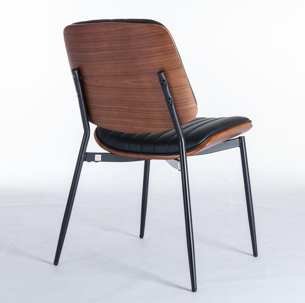 Dining Chairs Set of 2 Mid Century Faux Leather Chair with Walnut Bentwood Back Upholstered Seat Metal Legs Adjustable Foot(Black PU),DE1849BK
