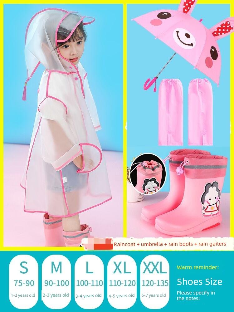 2026 New Model Children's Raincoat Kindergarten-Specific Umbrella Raincoat Boot Set for Girls and Boys, Rain Boots with Separate Upper and Lower Parts