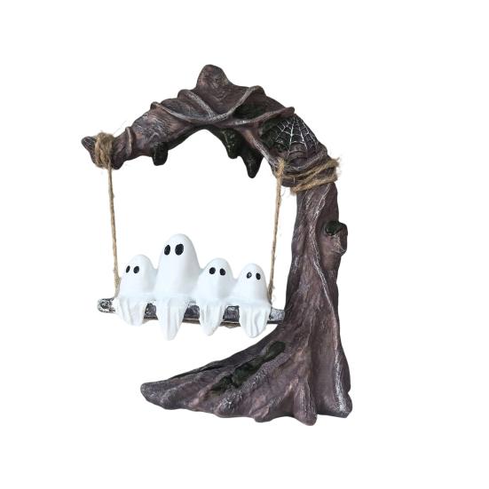 Whimsical Ghost Home Furnishings on Tree Swing Halloween Decor, Resin Spooky Figurine with Vintage Indoor And Outdoor Decor Base, Festive Party