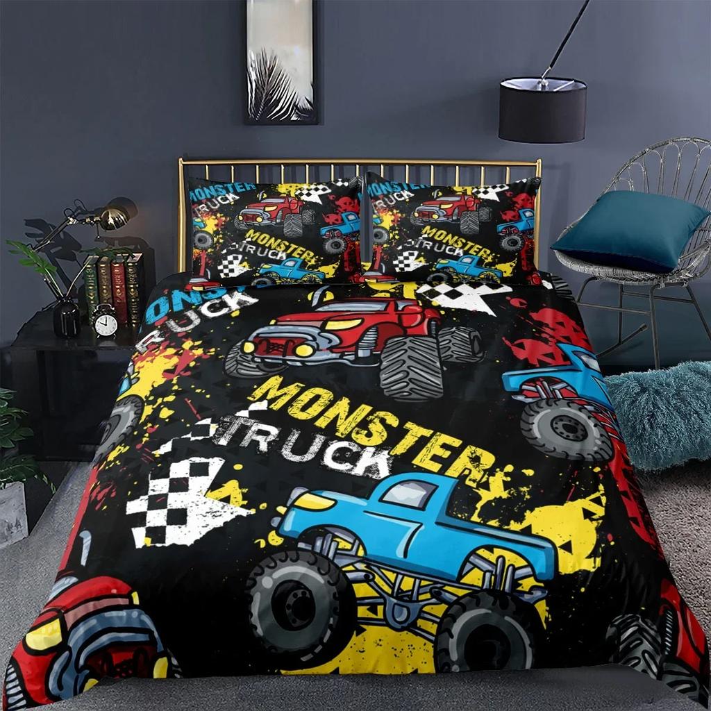 Tractor Monster Truck On Farm Comfortable Duvet Quilt Cover Pillowcase Bedding Set Children Bedroom Decoration Home Textile