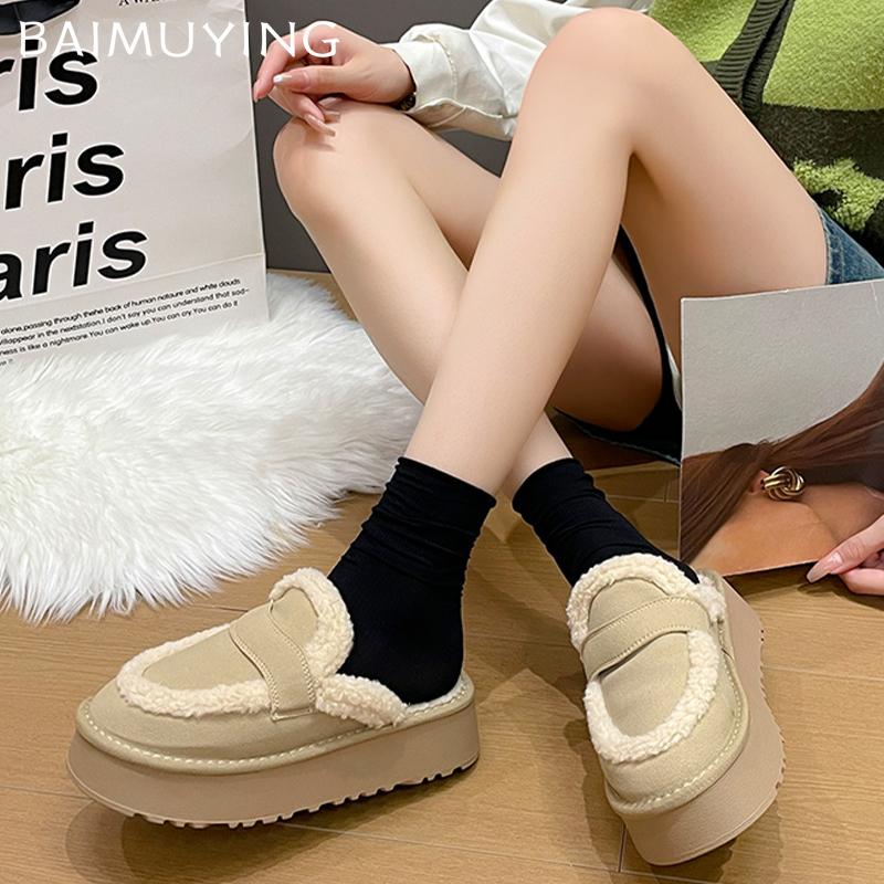 Замшевые балетки женские туфли-мюли меховые хлопковые тапочки на платформе дизайнерские короткие плюшевые зимние повседневные туфли 2024 года тренд теплые женские туфли Zapatos Femme