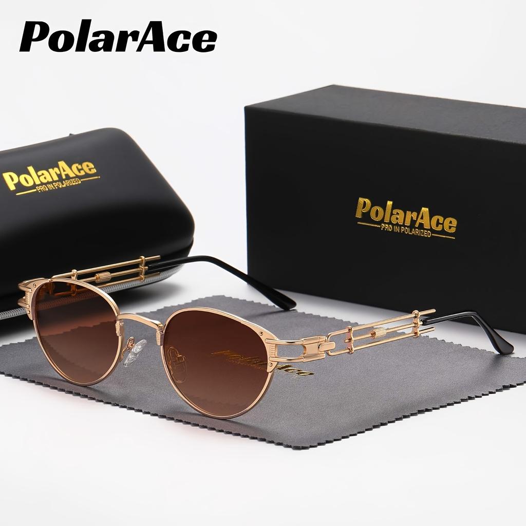 PolarAce Unisex Metal Polarized Steam Punk Style Heavy Metal Trendy Street Photo Concave Sunglasses, UV400