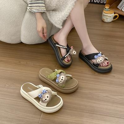 Пляжная обувь Крутые тапочки Аксессуары Корейский экстерьер Женские тапочки Шлепанцы Приморские шлепанцы Медведь Щиплет ноги Мода Повседневный